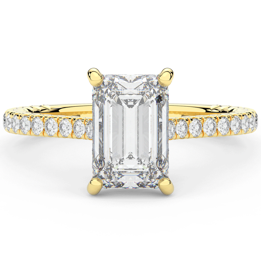 3.50CT.TW EMERALD CUT LAB DIAMOND UNDERHALO SOLITAIRE TWO TONE ENGAGEMENT RING - Nazarelle