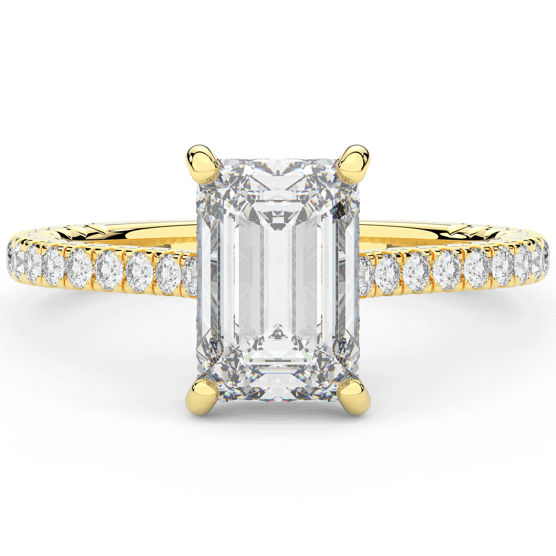 3.50CT.TW EMERALD CUT LAB DIAMOND UNDERHALO SOLITAIRE TWO TONE ENGAGEMENT RING - Nazarelle