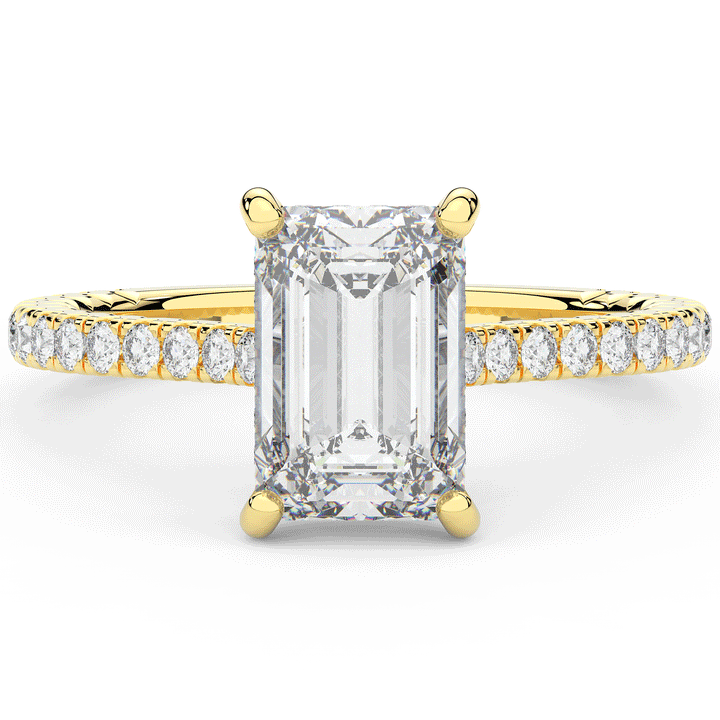 3.50CT.TW EMERALD CUT LAB DIAMOND UNDERHALO SOLITAIRE TWO TONE ENGAGEMENT RING - Nazarelle
