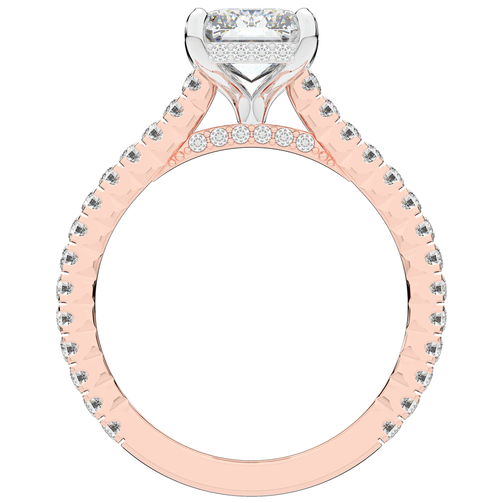 3.50CT.TW EMERALD CUT LAB DIAMOND UNDERHALO SOLITAIRE TWO TONE ENGAGEMENT RING - Nazarelle