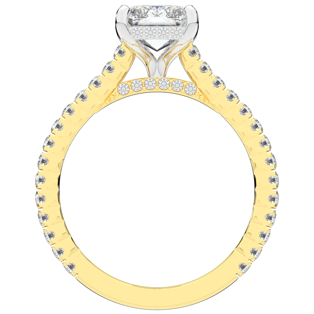 3.50CT.TW EMERALD CUT LAB DIAMOND UNDERHALO SOLITAIRE TWO TONE ENGAGEMENT RING - Nazarelle