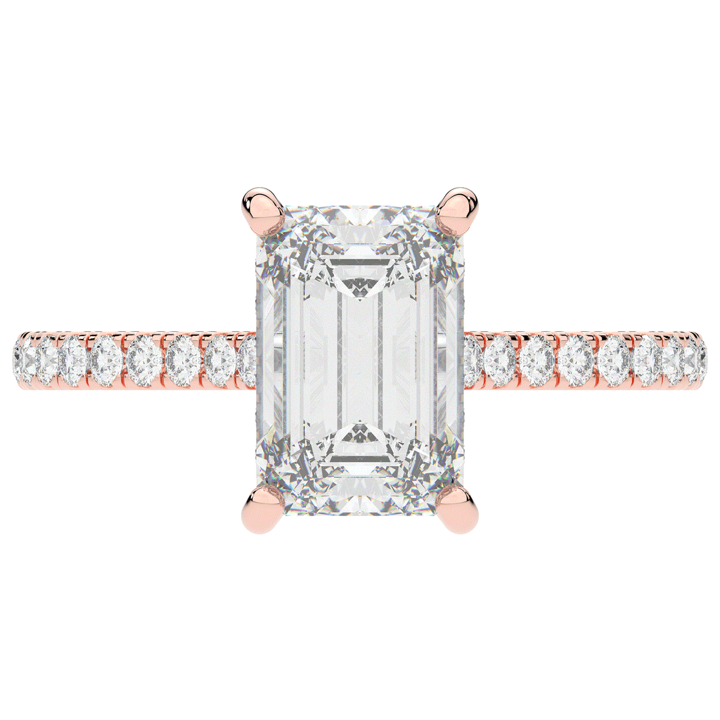 3.50CT.TW EMERALD CUT LAB DIAMOND UNDERHALO SOLITAIRE TWO TONE ENGAGEMENT RING - Nazarelle