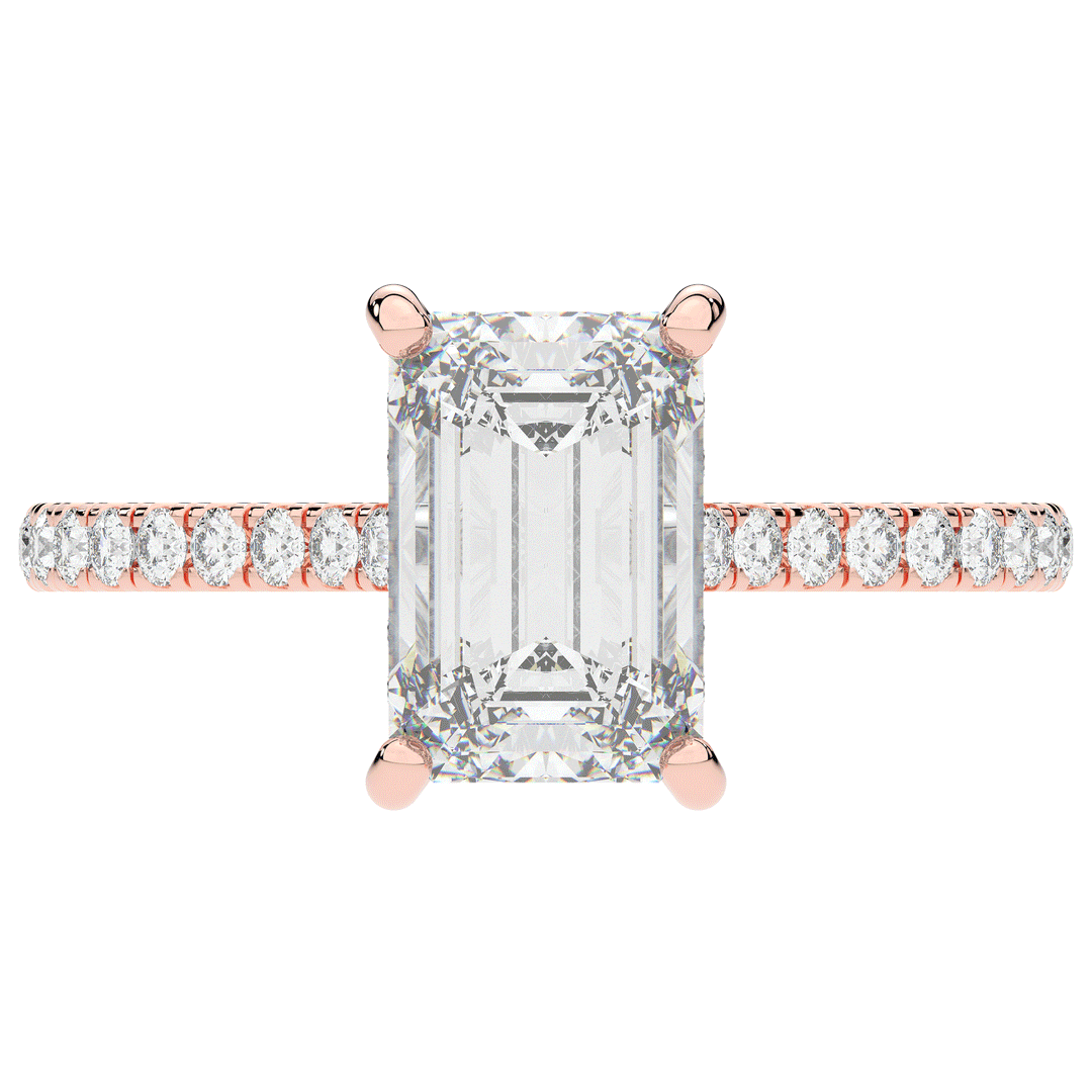 3.50CT.TW EMERALD CUT LAB DIAMOND UNDERHALO SOLITAIRE TWO TONE ENGAGEMENT RING - Nazarelle