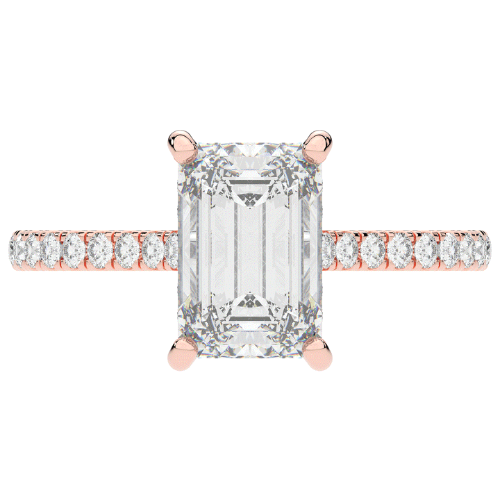 3.50CT.TW EMERALD CUT LAB DIAMOND UNDERHALO SOLITAIRE TWO TONE ENGAGEMENT RING - Nazarelle