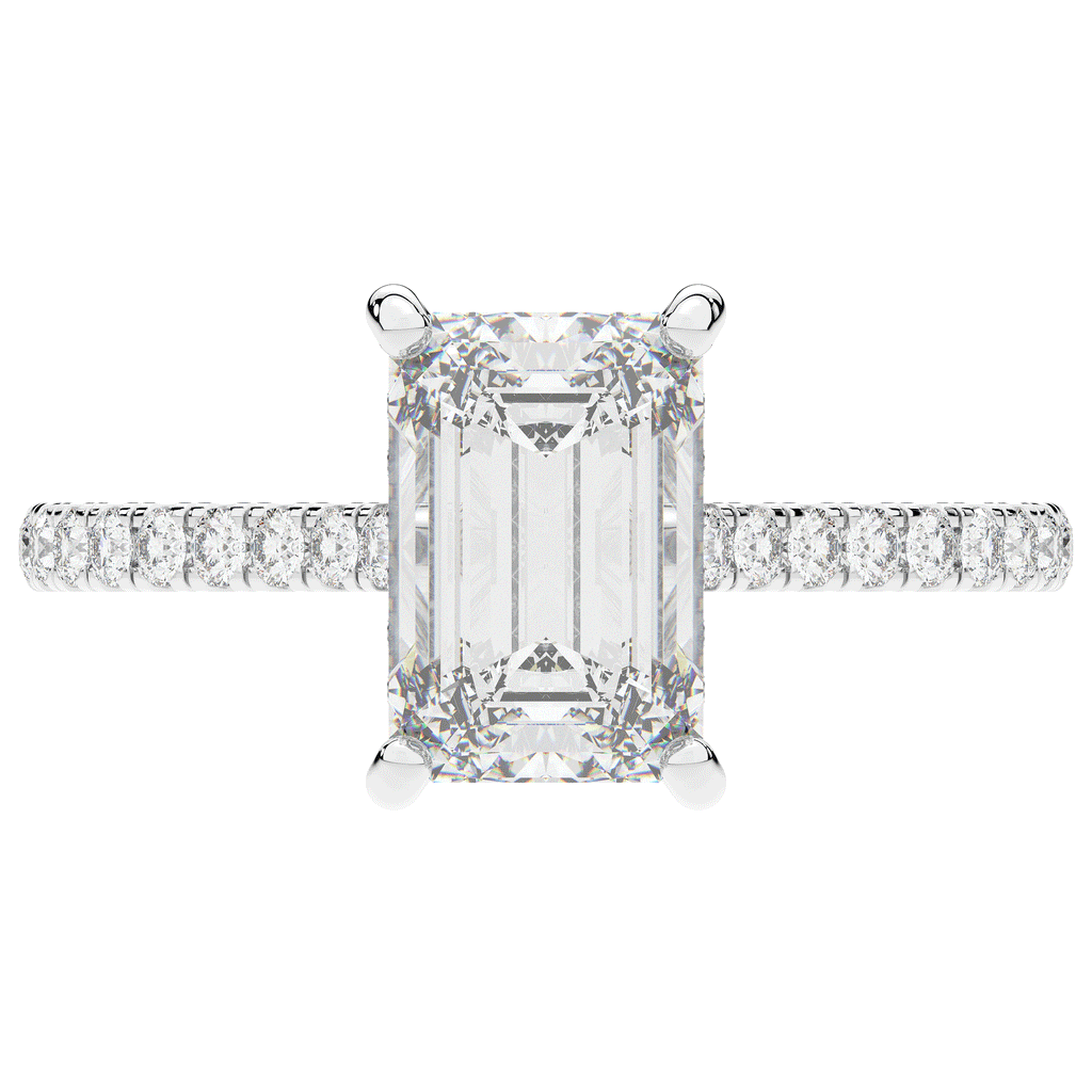 3.50CT.TW EMERALD CUT LAB DIAMOND UNDERHALO SOLITAIRE TWO TONE ENGAGEMENT RING - Nazarelle