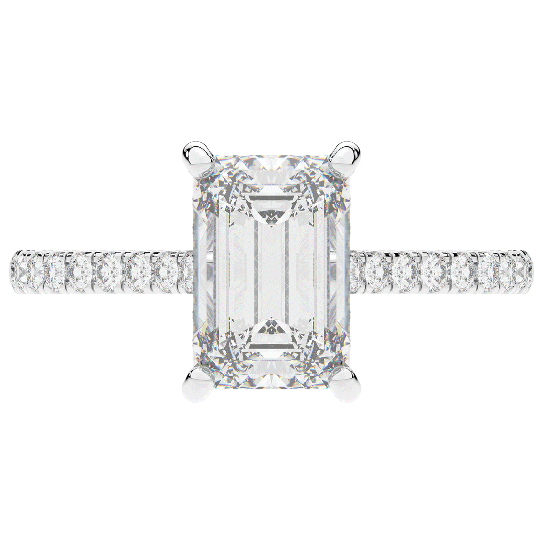 3.50CT.TW EMERALD CUT LAB DIAMOND UNDERHALO SOLITAIRE TWO TONE ENGAGEMENT RING - Nazarelle