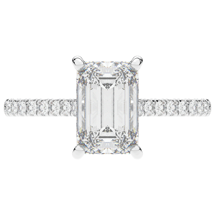 3.50CT.TW EMERALD CUT LAB DIAMOND UNDERHALO SOLITAIRE TWO TONE ENGAGEMENT RING - Nazarelle