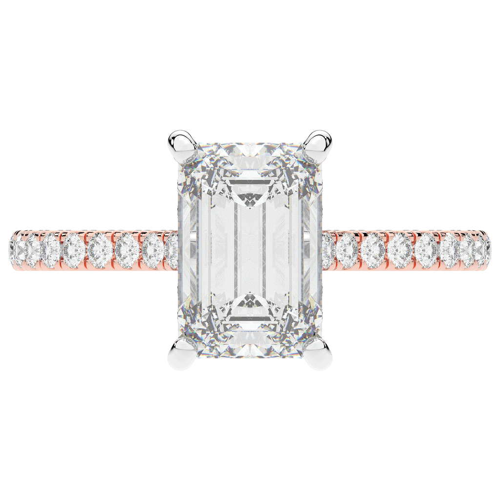 3.50CT.TW EMERALD CUT LAB DIAMOND UNDERHALO SOLITAIRE TWO TONE ENGAGEMENT RING - Nazarelle