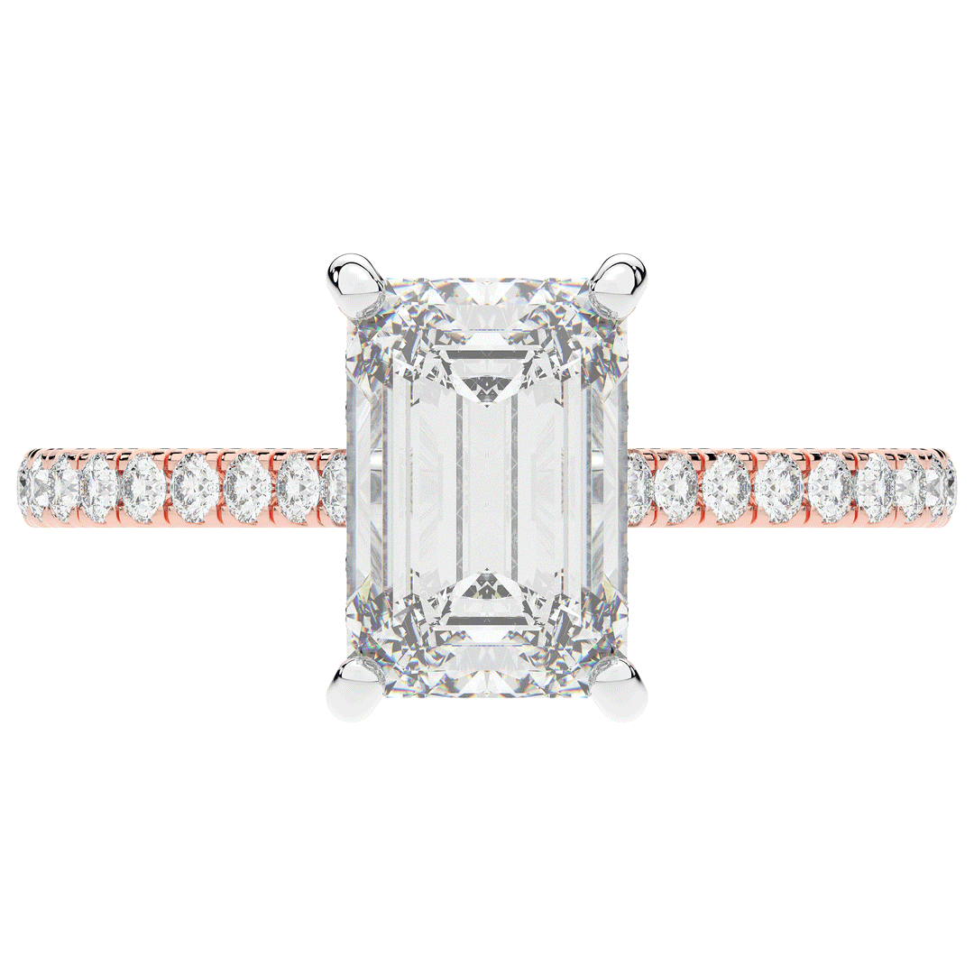 3.50CT.TW EMERALD CUT LAB DIAMOND UNDERHALO SOLITAIRE TWO TONE ENGAGEMENT RING - Nazarelle