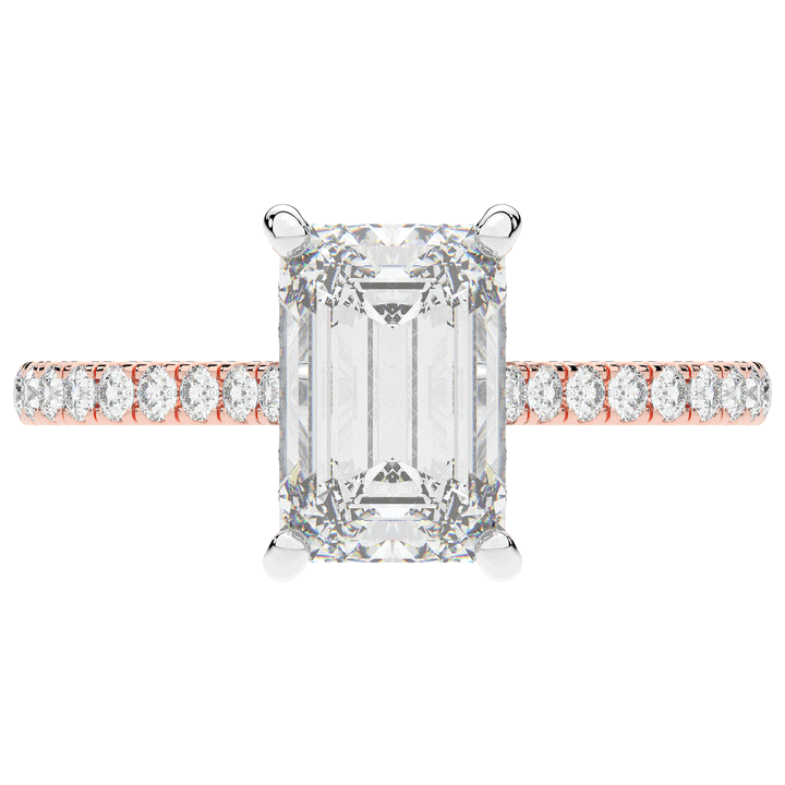 3.50CT.TW EMERALD CUT LAB DIAMOND UNDERHALO SOLITAIRE TWO TONE ENGAGEMENT RING - Nazarelle