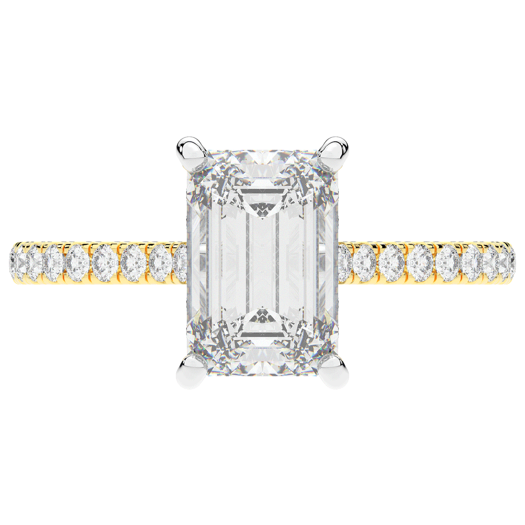 3.50CT.TW EMERALD CUT LAB DIAMOND UNDERHALO SOLITAIRE TWO TONE ENGAGEMENT RING - Nazarelle