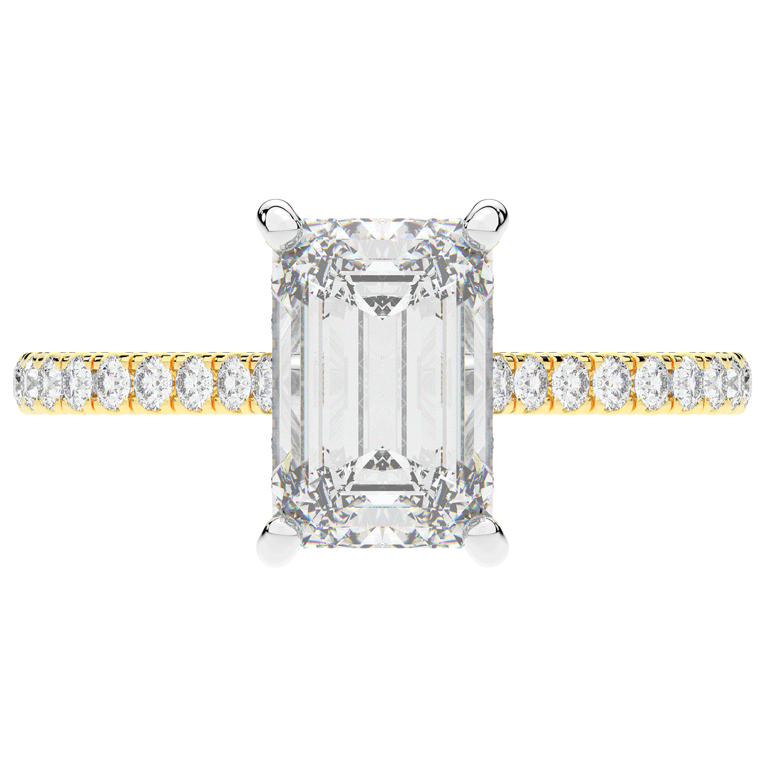 3.50CT.TW EMERALD CUT LAB DIAMOND UNDERHALO SOLITAIRE TWO TONE ENGAGEMENT RING - Nazarelle