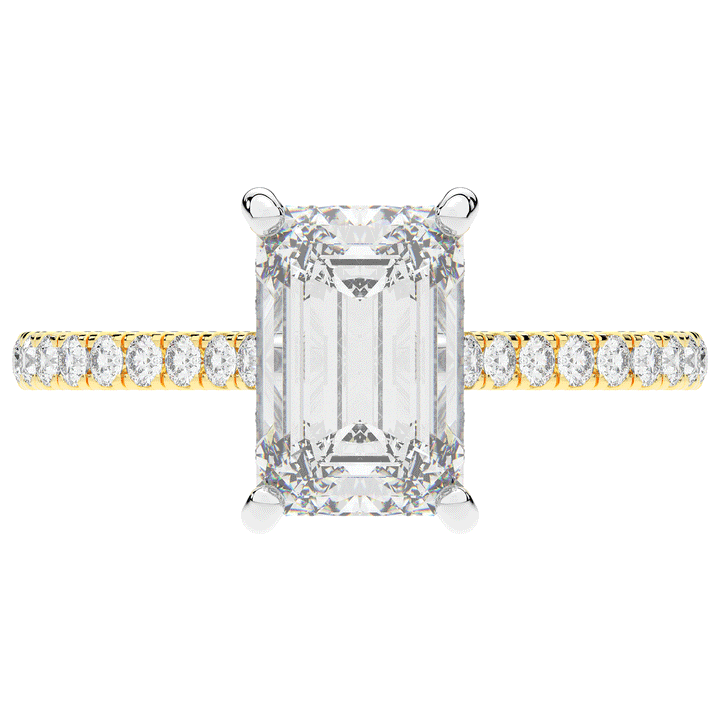 3.50CT.TW EMERALD CUT LAB DIAMOND UNDERHALO SOLITAIRE TWO TONE ENGAGEMENT RING - Nazarelle