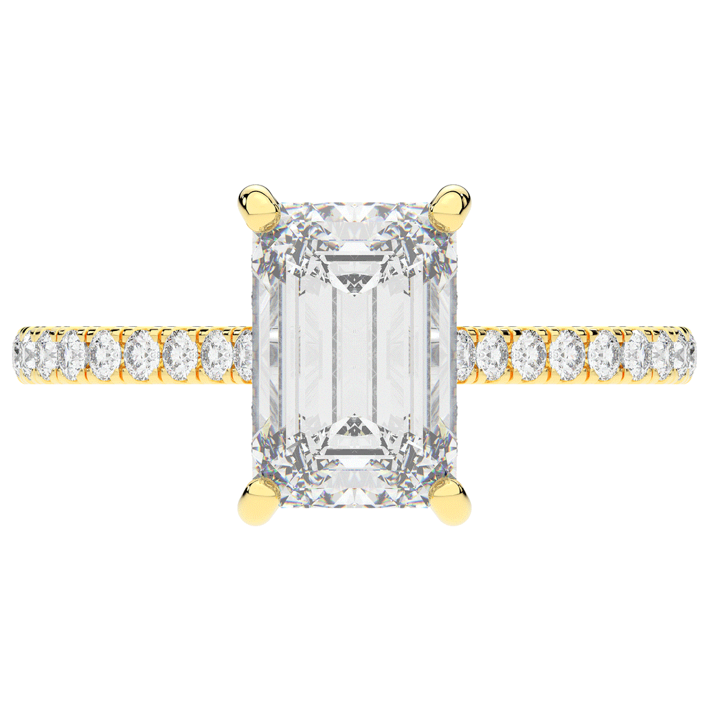 3.50CT.TW EMERALD CUT LAB DIAMOND UNDERHALO SOLITAIRE TWO TONE ENGAGEMENT RING - Nazarelle