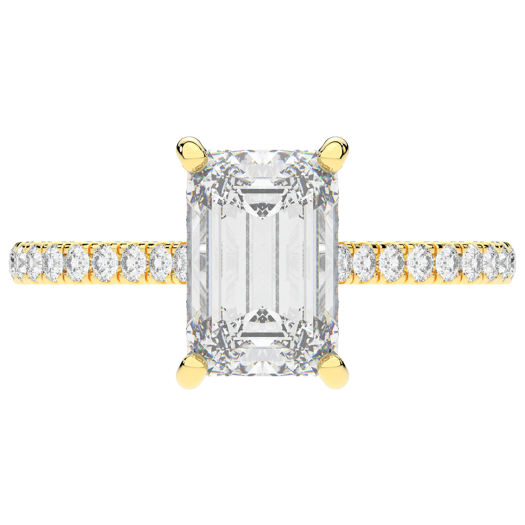 3.50CT.TW EMERALD CUT LAB DIAMOND UNDERHALO SOLITAIRE TWO TONE ENGAGEMENT RING - Nazarelle
