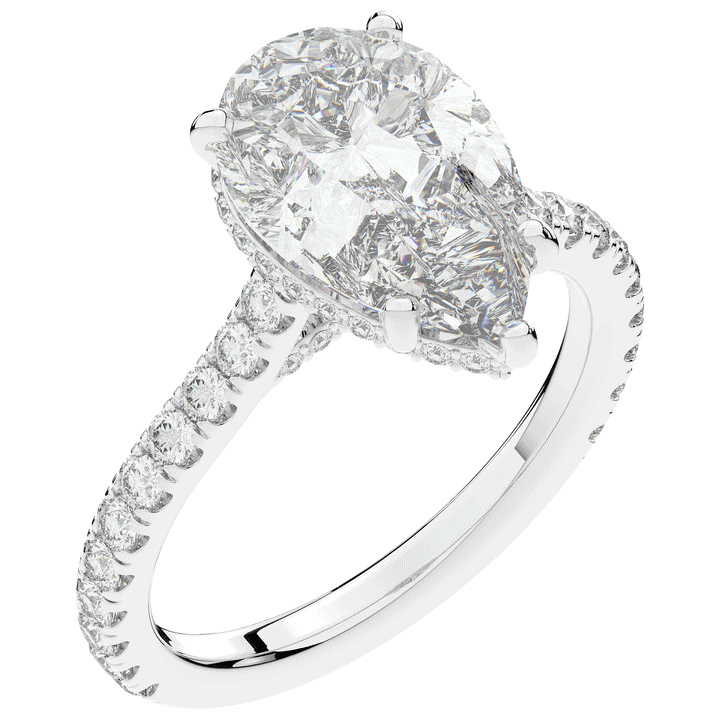 4.60CT.TW PEAR LAB DIAMOND UNDERHALO SOLITAIRE ENGAGEMENT RING - Nazarelle