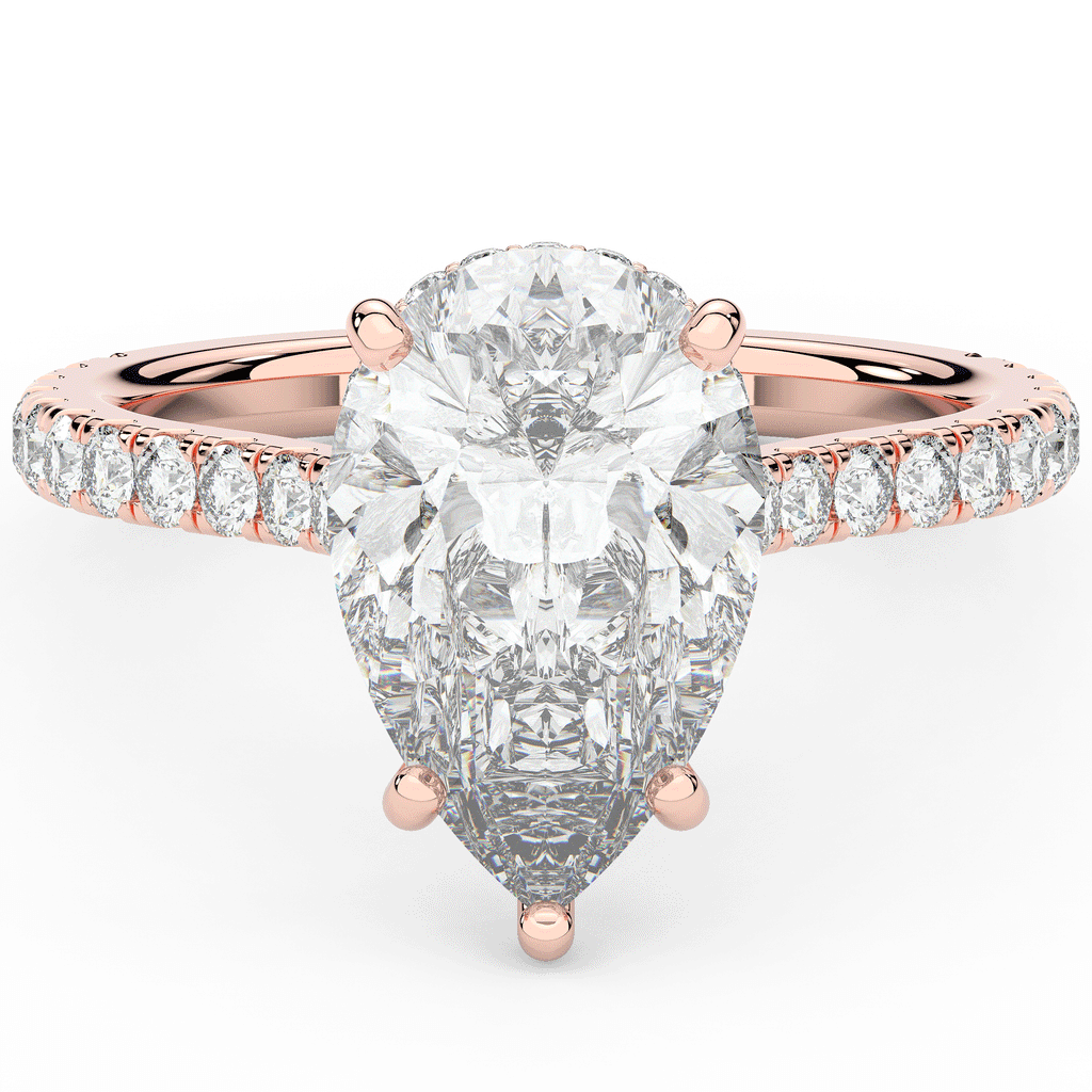 4.60CT.TW PEAR LAB DIAMOND UNDERHALO SOLITAIRE ENGAGEMENT RING - Nazarelle