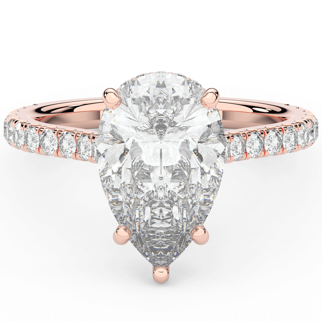 4.60CT.TW PEAR LAB DIAMOND UNDERHALO SOLITAIRE ENGAGEMENT RING - Nazarelle