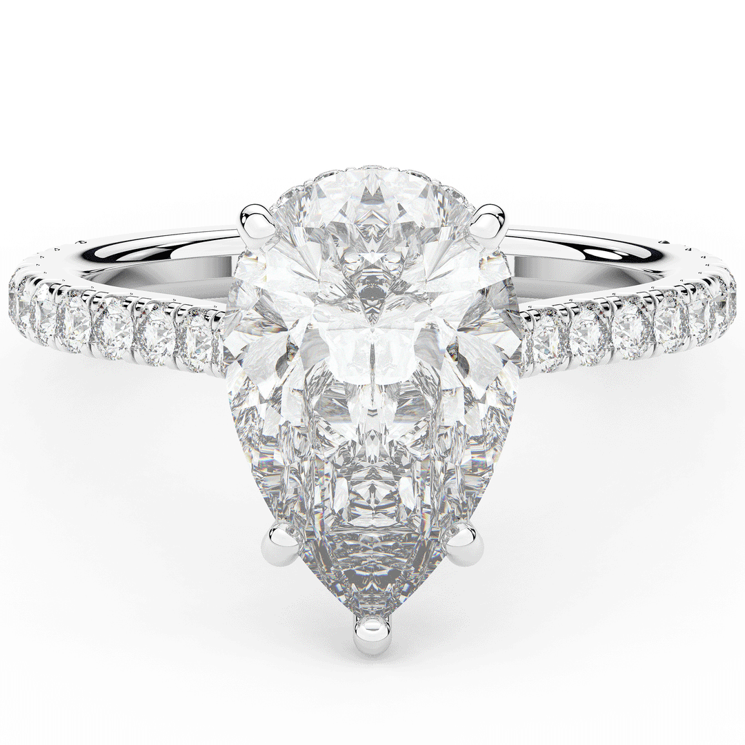 4.60CT.TW PEAR LAB DIAMOND UNDERHALO SOLITAIRE ENGAGEMENT RING - Nazarelle