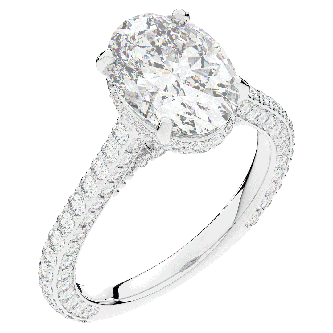 4.00CT.TW OVAL LAB DIAMOND UNDERHALO SOLITAIRE ENGAGEMENT RING - Nazarelle