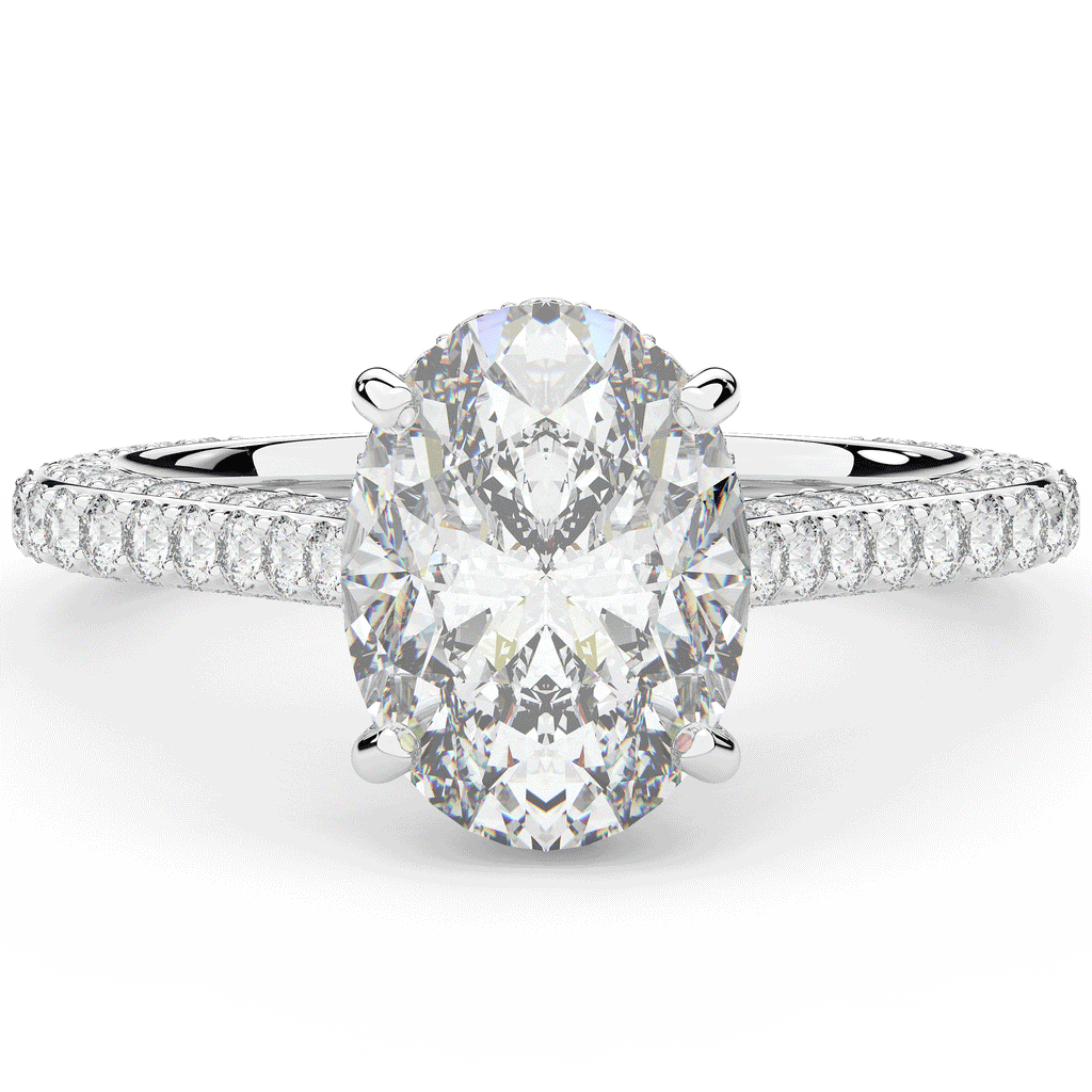 4.00CT.TW OVAL LAB DIAMOND UNDERHALO SOLITAIRE ENGAGEMENT RING - Nazarelle
