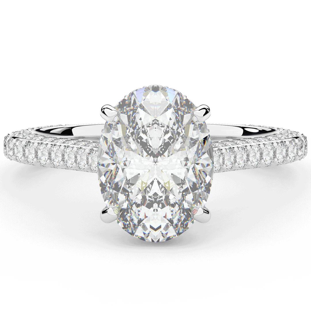 4.00CT.TW OVAL LAB DIAMOND UNDERHALO SOLITAIRE ENGAGEMENT RING - Nazarelle