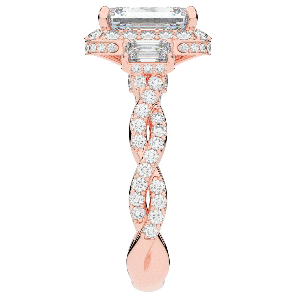 4.70CT.TW EMERALD CUT LAB DIAMOND 3 STONE ENGAGEMENT RING - Nazarelle