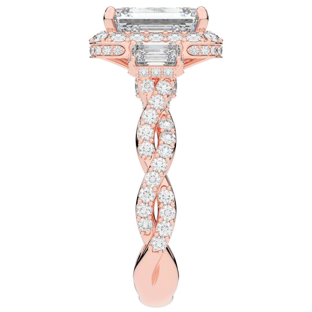 4.70CT.TW EMERALD CUT LAB DIAMOND 3 STONE ENGAGEMENT RING - Nazarelle