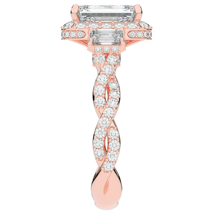 4.70CT.TW EMERALD CUT LAB DIAMOND 3 STONE ENGAGEMENT RING - Nazarelle