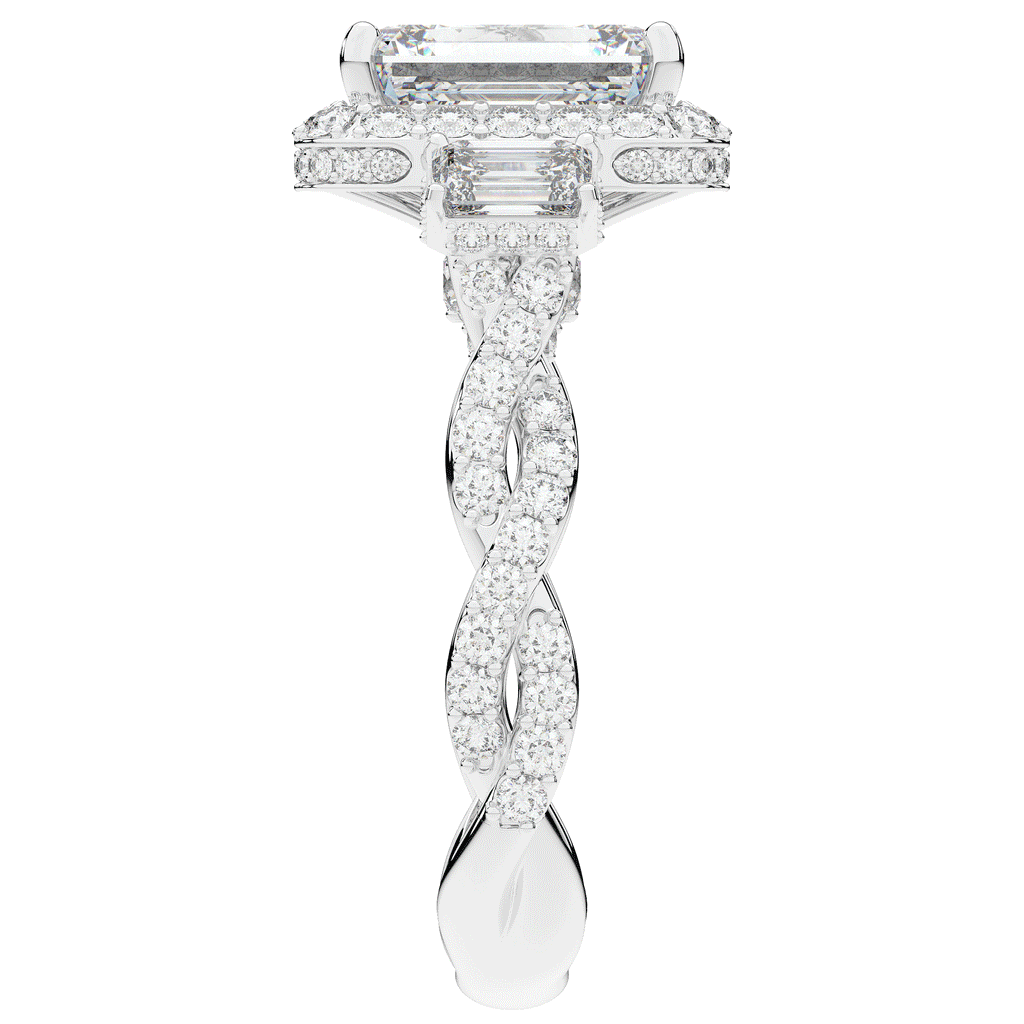 4.70CT.TW EMERALD CUT LAB DIAMOND 3 STONE ENGAGEMENT RING - Nazarelle