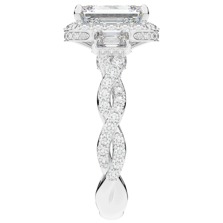 4.70CT.TW EMERALD CUT LAB DIAMOND 3 STONE ENGAGEMENT RING - Nazarelle