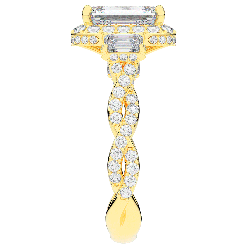 4.70CT.TW EMERALD CUT LAB DIAMOND 3 STONE ENGAGEMENT RING - Nazarelle