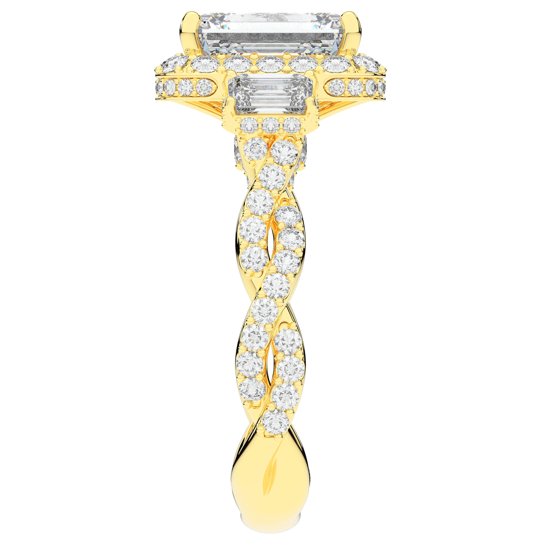 4.70CT.TW EMERALD CUT LAB DIAMOND 3 STONE ENGAGEMENT RING - Nazarelle
