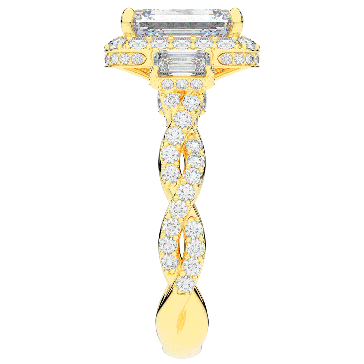 4.70CT.TW EMERALD CUT LAB DIAMOND 3 STONE ENGAGEMENT RING - Nazarelle