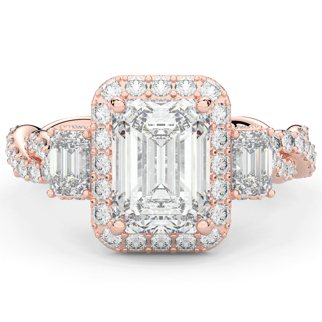 4.70CT.TW EMERALD CUT LAB DIAMOND 3 STONE ENGAGEMENT RING - Nazarelle