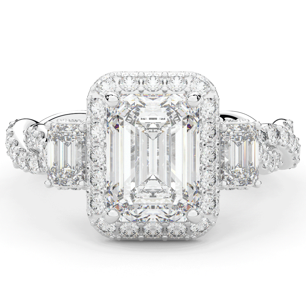 4.70CT.TW EMERALD CUT LAB DIAMOND 3 STONE ENGAGEMENT RING - Nazarelle