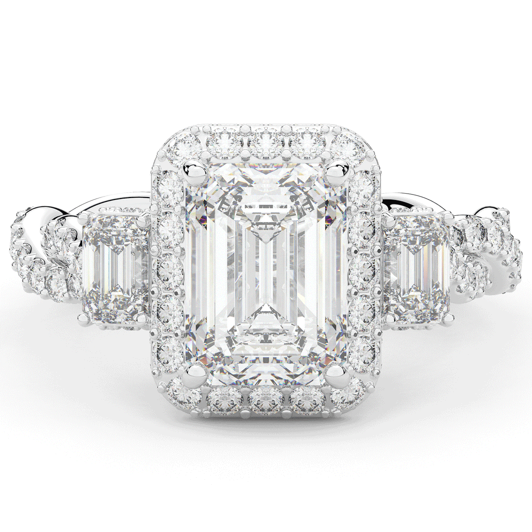 4.70CT.TW EMERALD CUT LAB DIAMOND 3 STONE ENGAGEMENT RING - Nazarelle