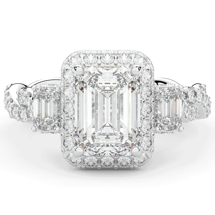 4.70CT.TW EMERALD CUT LAB DIAMOND 3 STONE ENGAGEMENT RING - Nazarelle