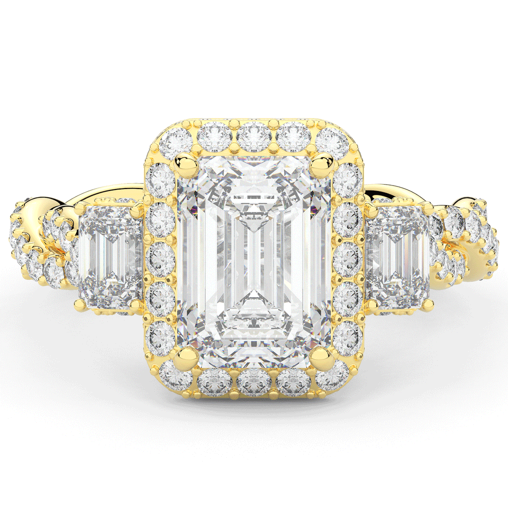 4.70CT.TW EMERALD CUT LAB DIAMOND 3 STONE ENGAGEMENT RING - Nazarelle