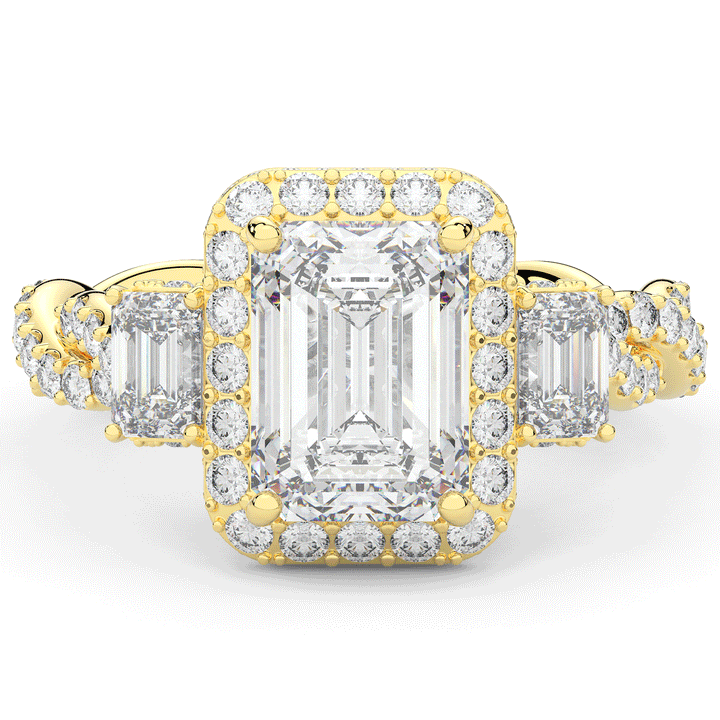 4.70CT.TW EMERALD CUT LAB DIAMOND 3 STONE ENGAGEMENT RING - Nazarelle
