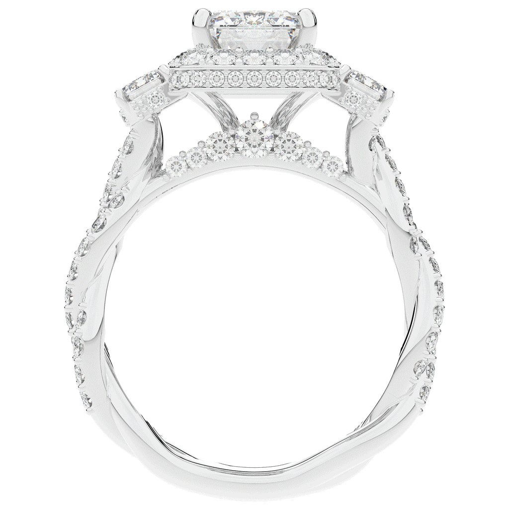4.70CT.TW EMERALD CUT LAB DIAMOND 3 STONE ENGAGEMENT RING - Nazarelle