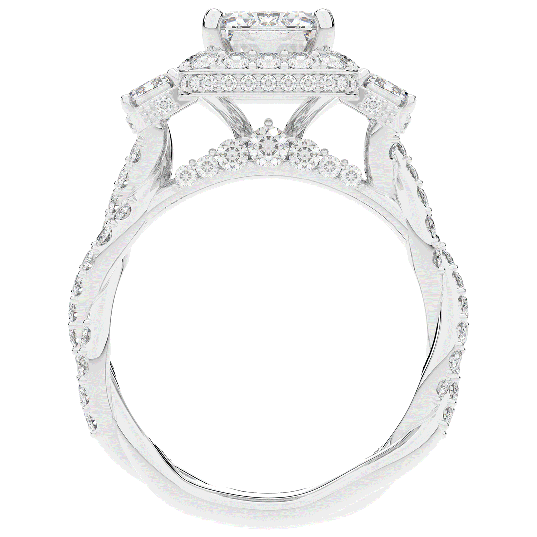4.70CT.TW EMERALD CUT LAB DIAMOND 3 STONE ENGAGEMENT RING - Nazarelle