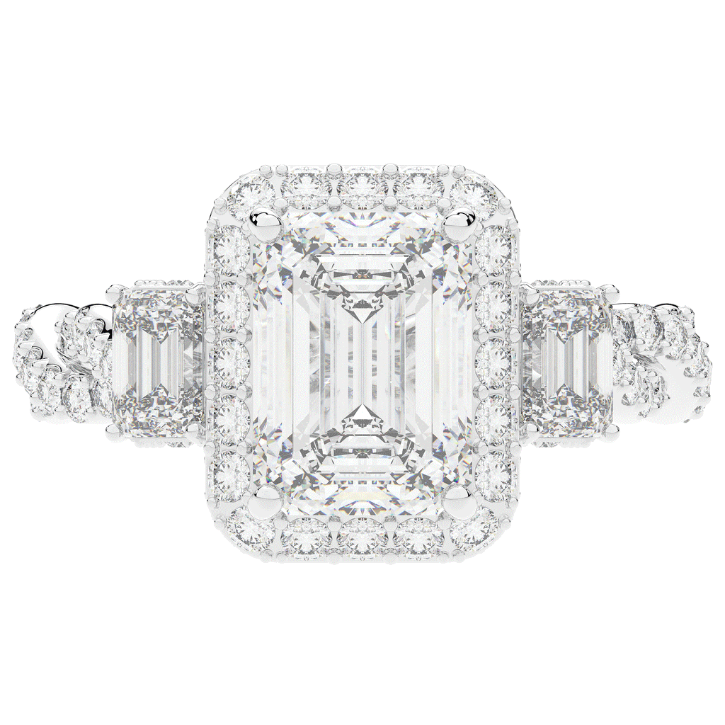 4.70CT.TW EMERALD CUT LAB DIAMOND 3 STONE ENGAGEMENT RING - Nazarelle
