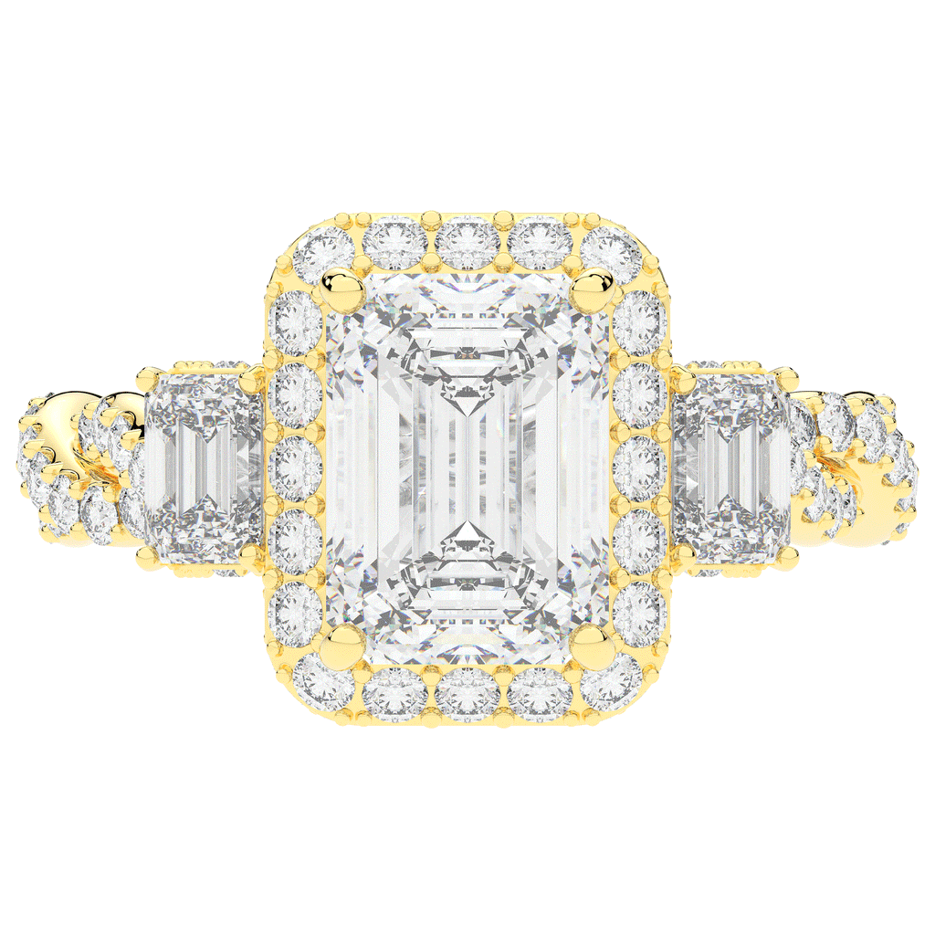 4.70CT.TW EMERALD CUT LAB DIAMOND 3 STONE ENGAGEMENT RING - Nazarelle