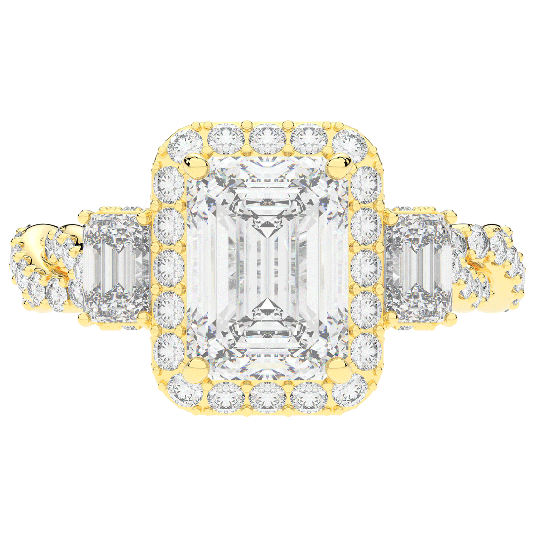 4.70CT.TW EMERALD CUT LAB DIAMOND 3 STONE ENGAGEMENT RING - Nazarelle