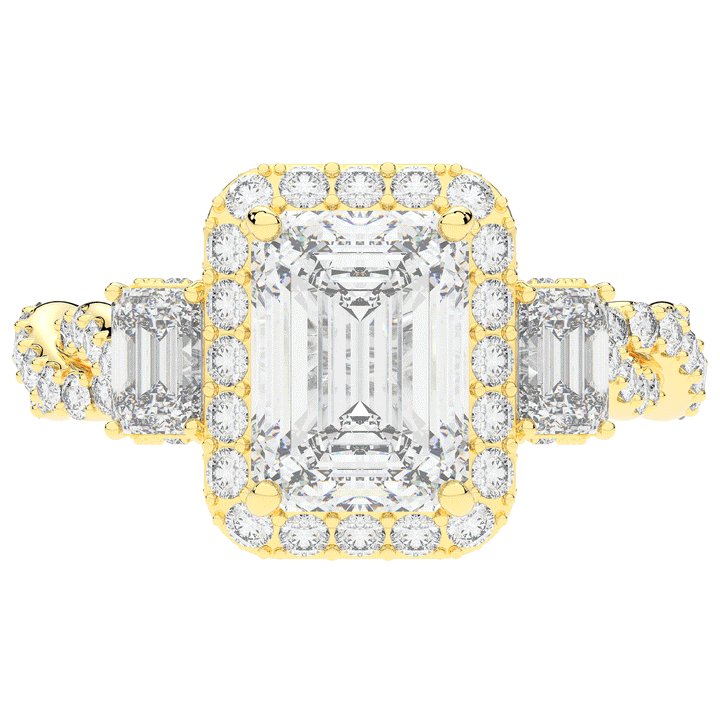 4.70CT.TW EMERALD CUT LAB DIAMOND 3 STONE ENGAGEMENT RING - Nazarelle