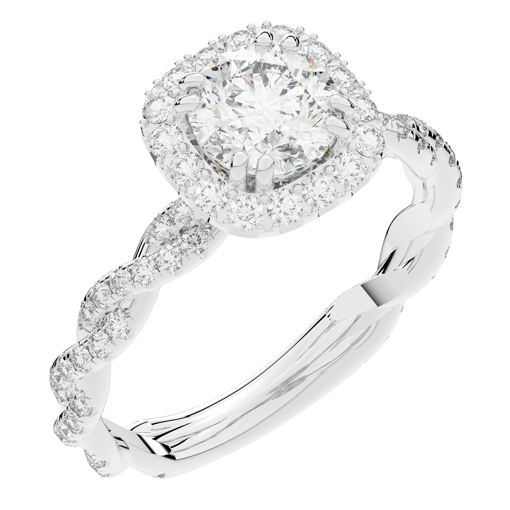 1.55CT.TW ROUND LAB DIAMOND HALO TWIST ENGAGEMENT RING - Nazarelle