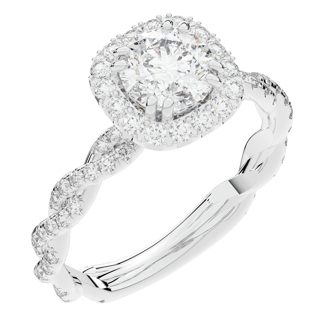 1.55CT.TW ROUND LAB DIAMOND HALO TWIST ENGAGEMENT RING - Nazarelle