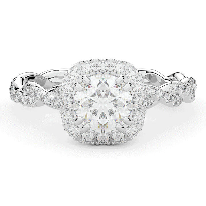 1.55CT.TW ROUND LAB DIAMOND HALO TWIST ENGAGEMENT RING - Nazarelle