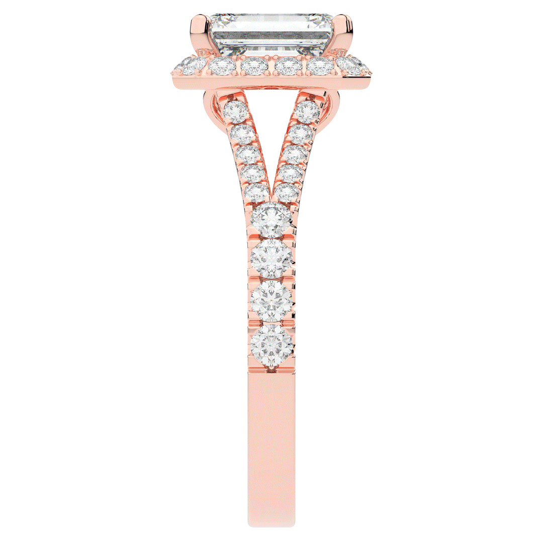 2.60CT.TW EMERALD CUT LAB DIAMOND SPLIT SHANK HALO ENGAGEMENT RING - Nazarelle
